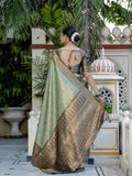 Green Woven Embroidered Kanjivaram Silk Saree