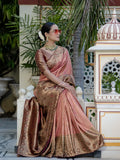 Pink Woven Embroidered Kanjivaram Silk Saree