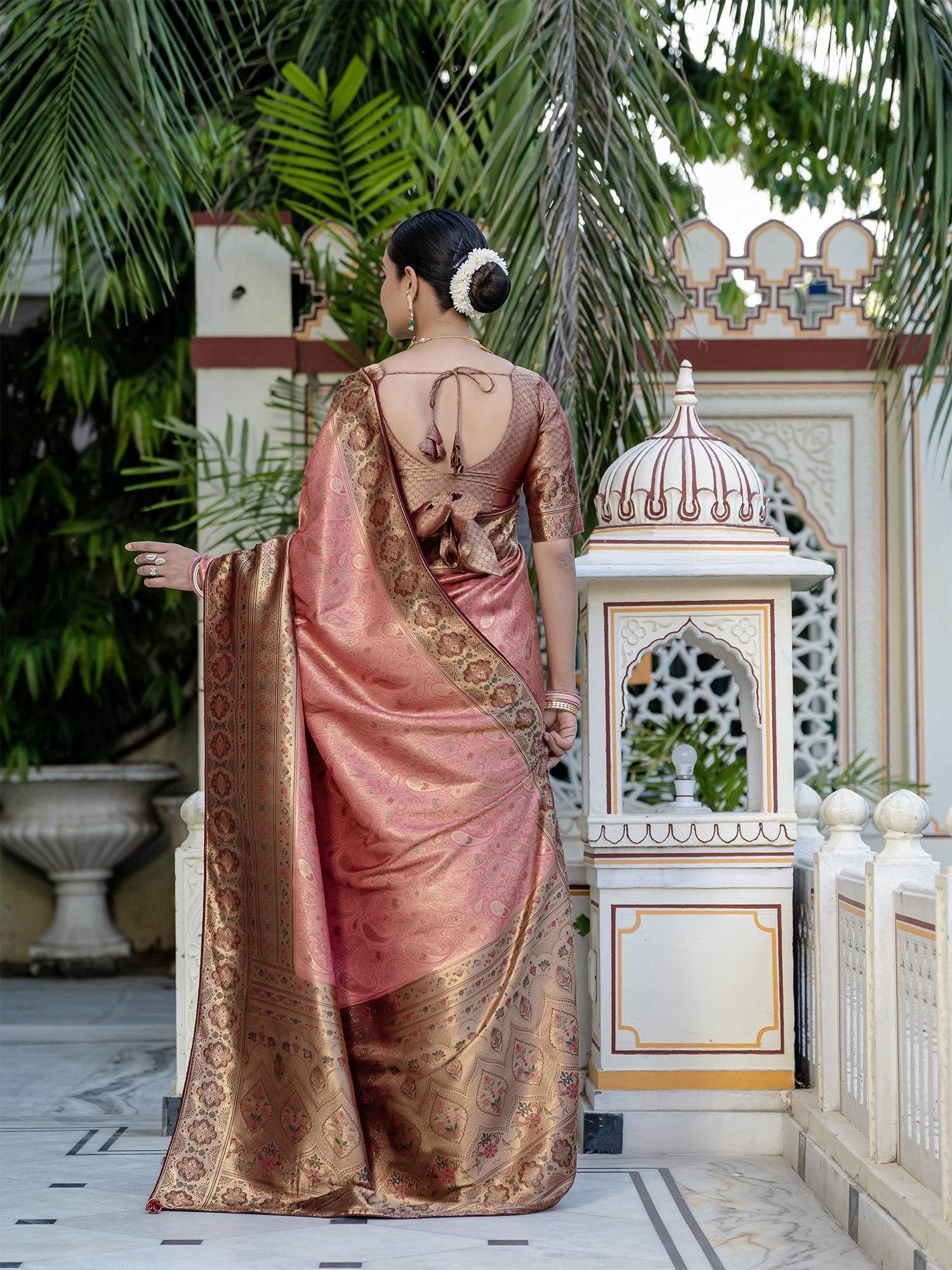 Pink Woven Embroidered Kanjivaram Silk Saree