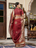 Maroon Linen Cutdana Woven Work Saree