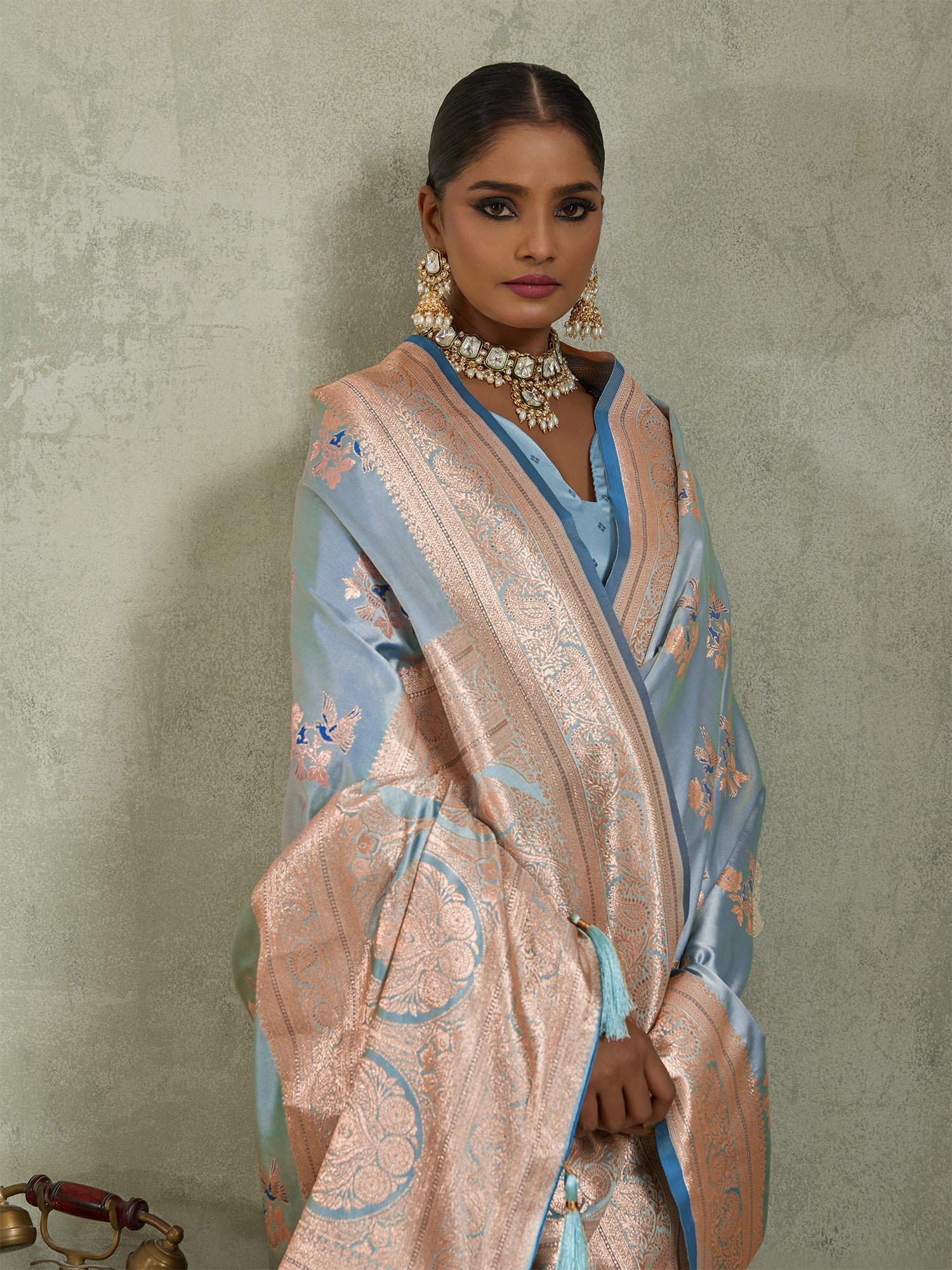 Blue Art Silk Meenakari Woven Saree