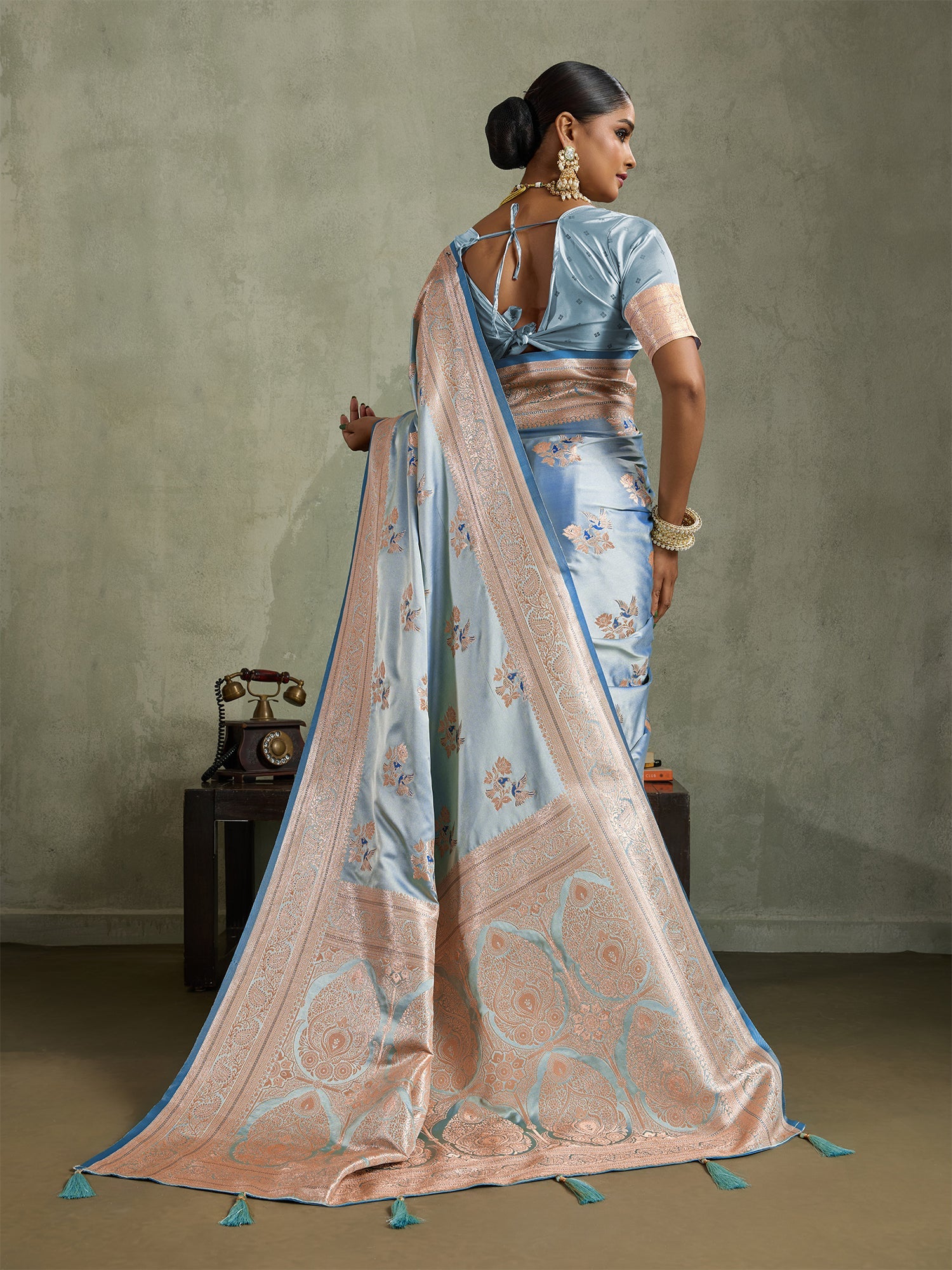 Blue Art Silk Meenakari Woven Saree