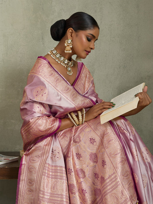 Pink Art Silk Meenakari Woven Saree