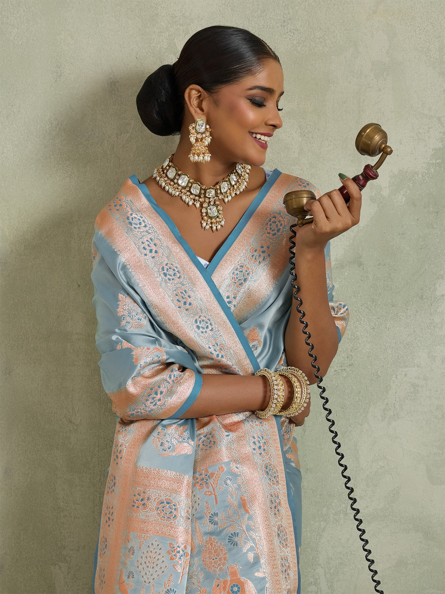 Light Blue Art Silk Meenakari Woven Saree