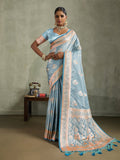 Light Blue Art Silk Meenakari Woven Saree