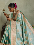 Sea Green Art Silk Meenakari Woven Saree