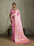 Baby Pink Art Silk Meenakari Woven Saree
