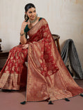 Red Self Woven Meenakari Silk Saree