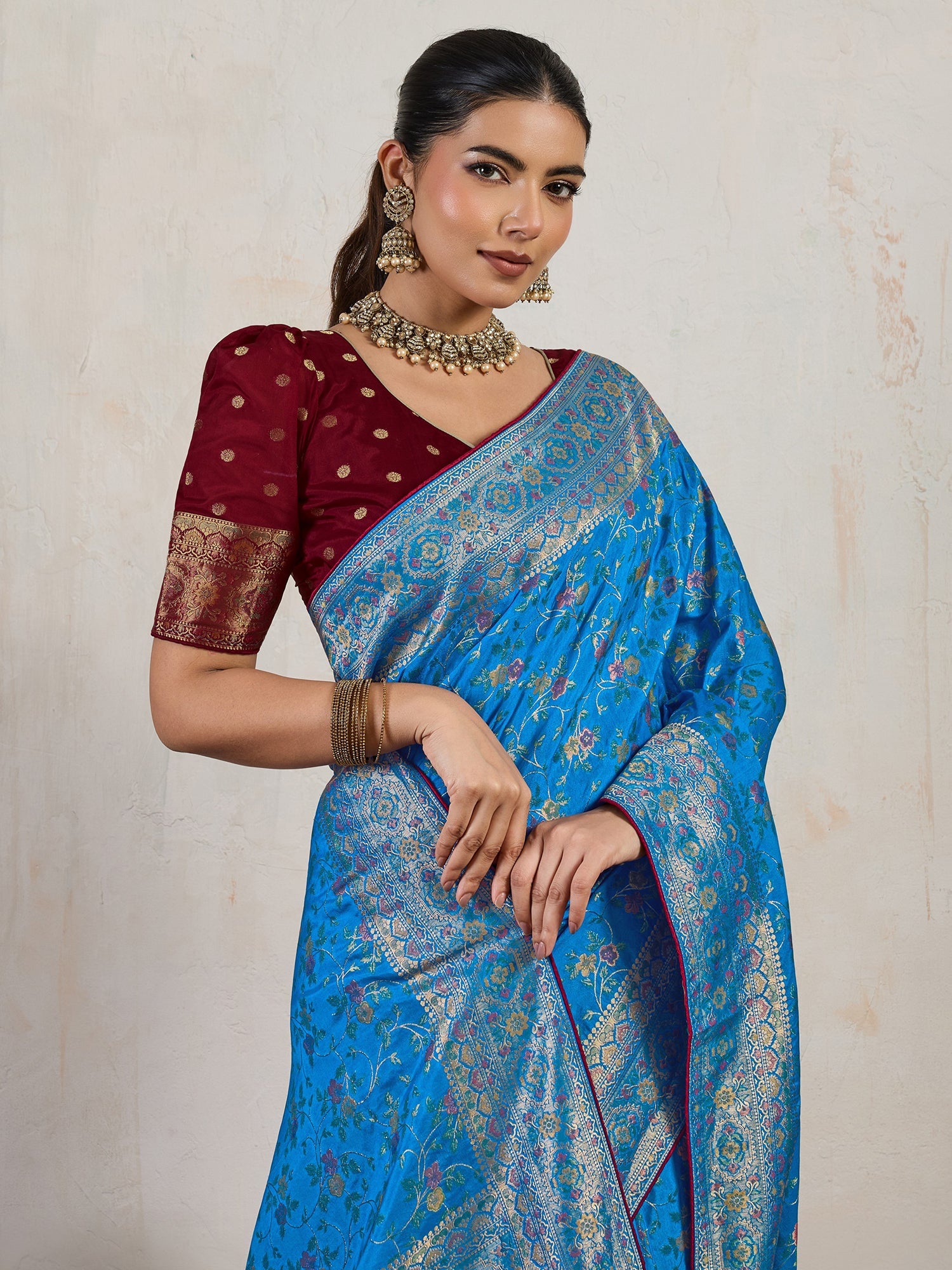 Blue Woven Silk Meenakari Saree