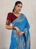 Blue Woven Silk Meenakari Saree