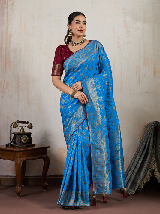 Blue Woven Silk Meenakari Saree
