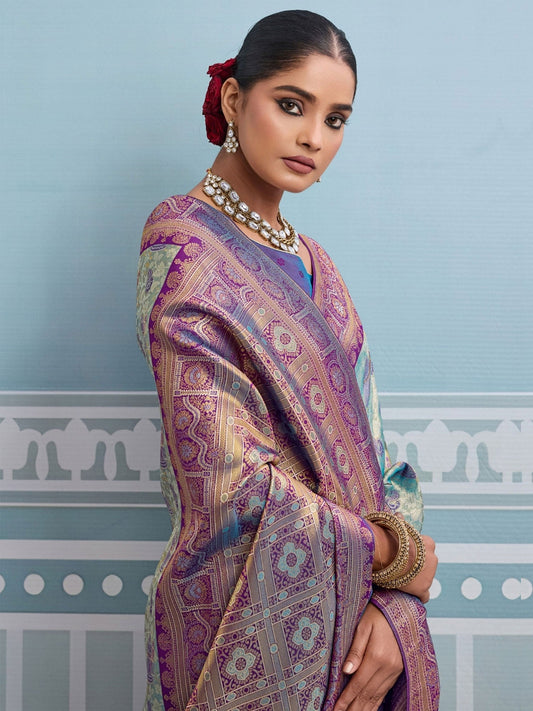 Light Blue Meenakari Woven Saree With Blouse