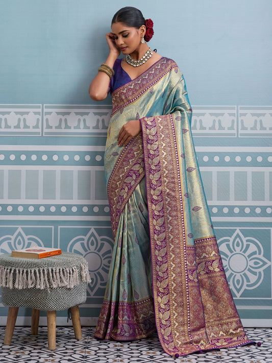 Brown Meenakari Woven Work Silk Saree