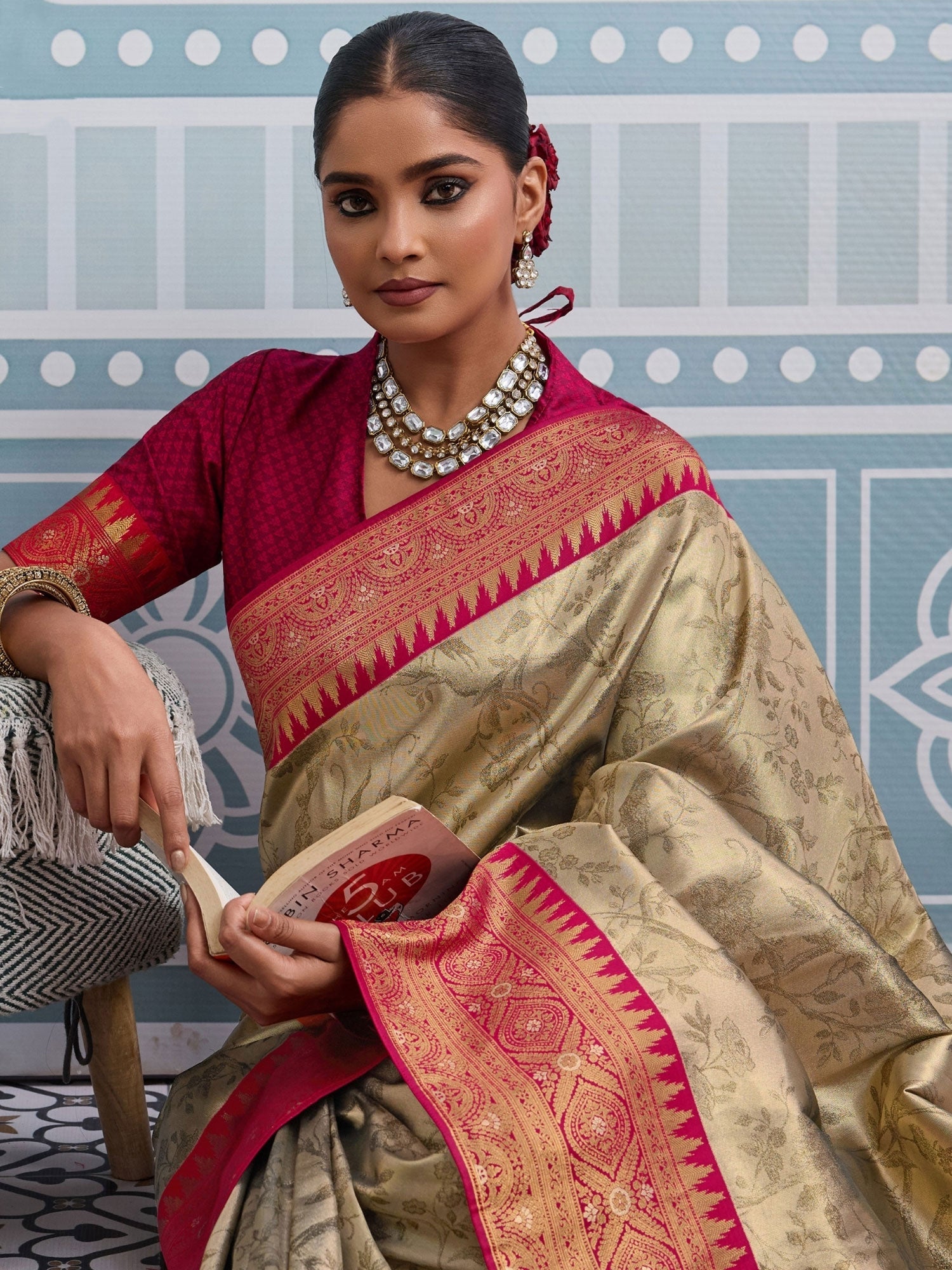 Orange Kanjivaram Silk Saree In Self Woven Work