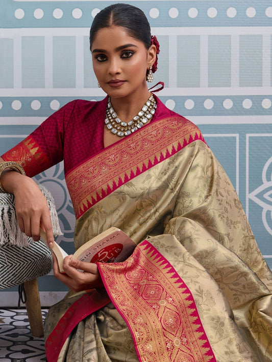 Orange Kanjivaram Silk Saree In Self Woven Work