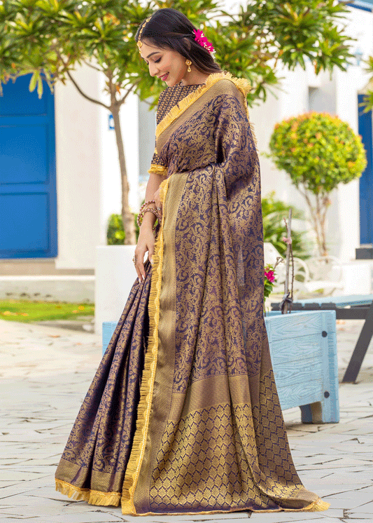 Blue Mysore Silk Saree With Woven Pallu