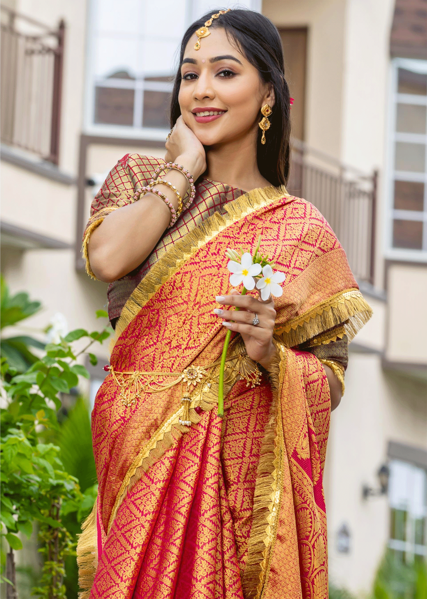 Pink Festive Wear Saree In Zari Weaving