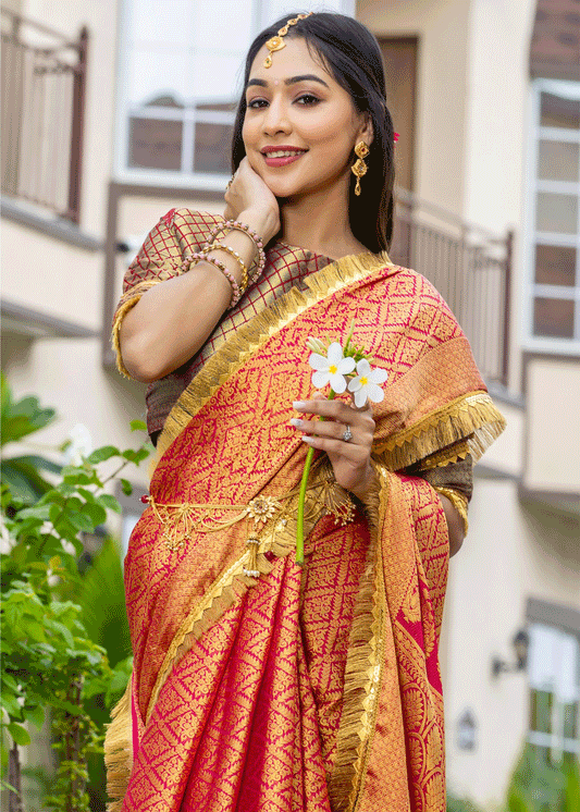 Pink Festive Wear Saree In Zari Weaving
