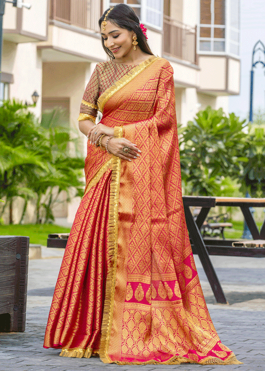Pink Festive Wear Saree In Zari Weaving