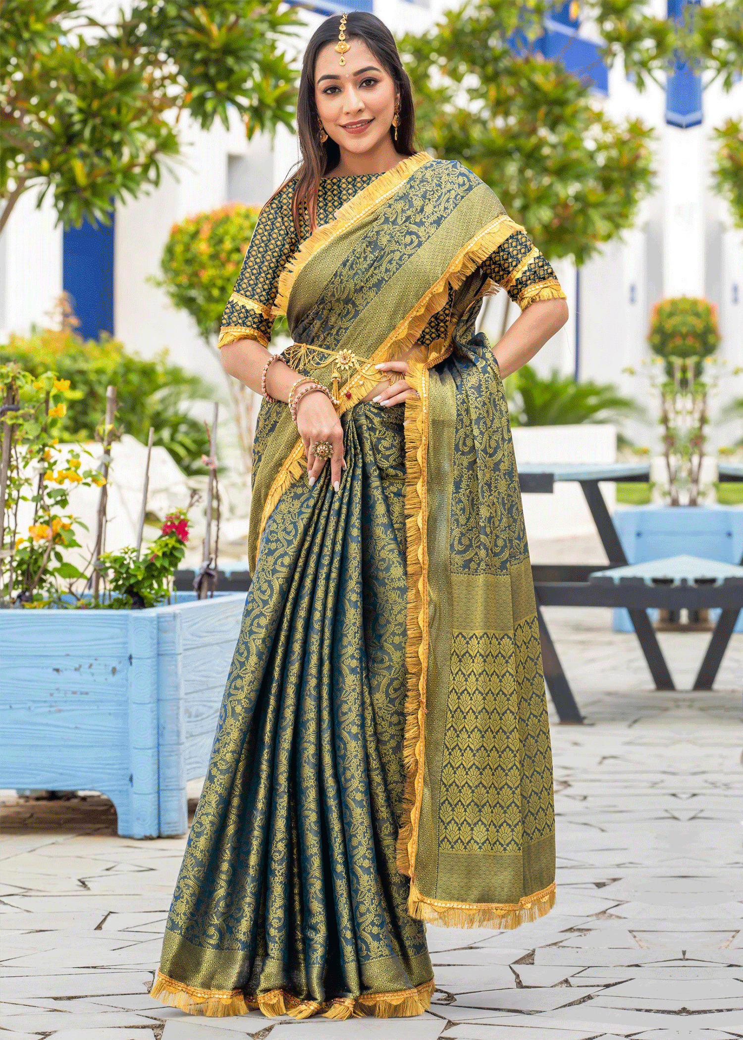 Blue Woven Work Saree In Mysore Silk