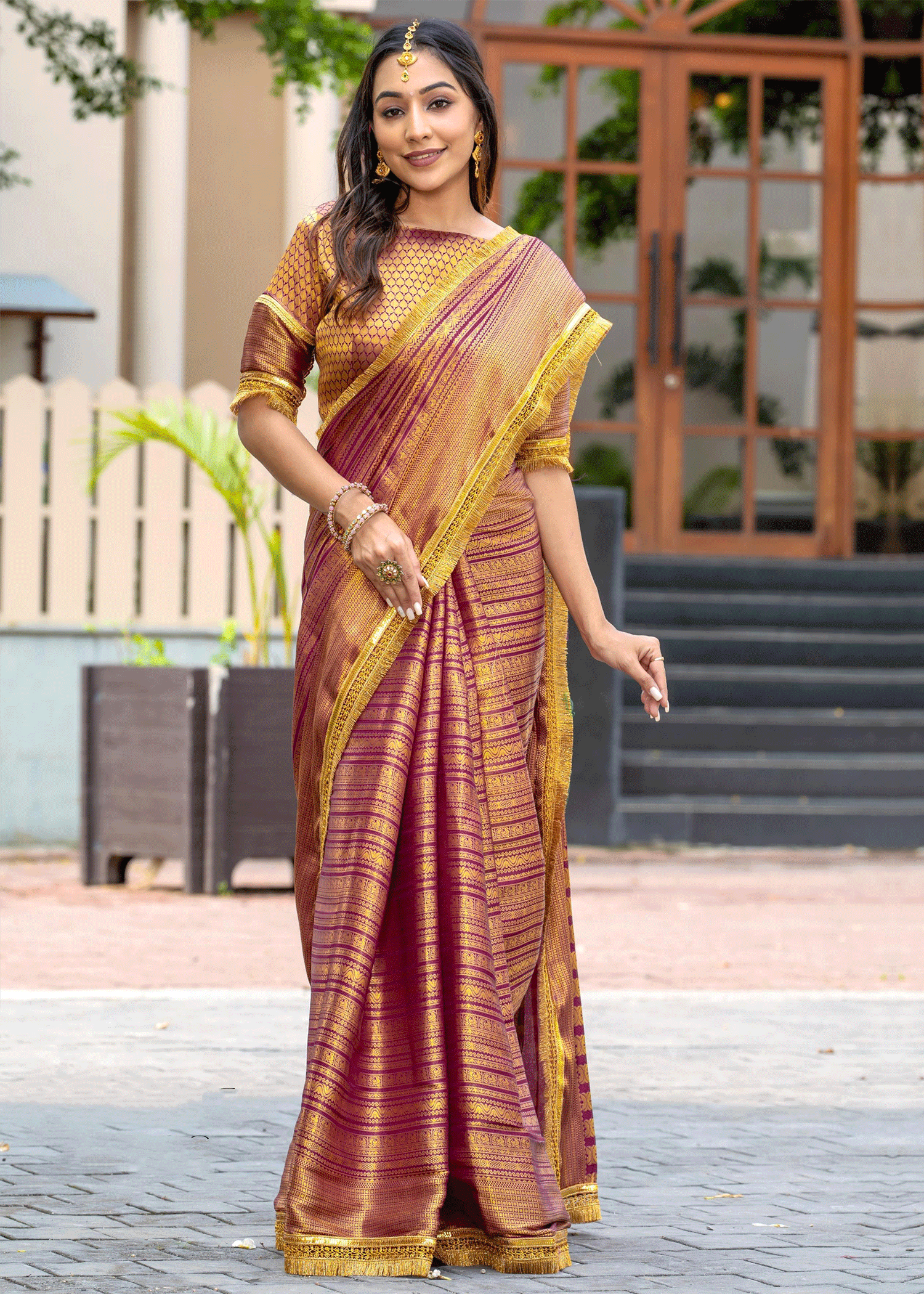Purple Festive Wear Silk Saree In Weaving