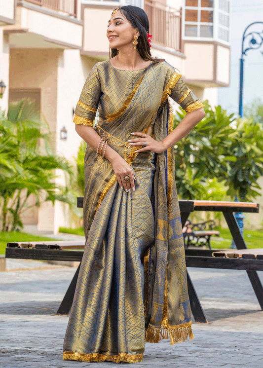 Blue Zari Work Festive Saree In Mysore Silk