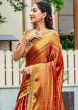 Red Silk Saree In Zari Work With Blouse