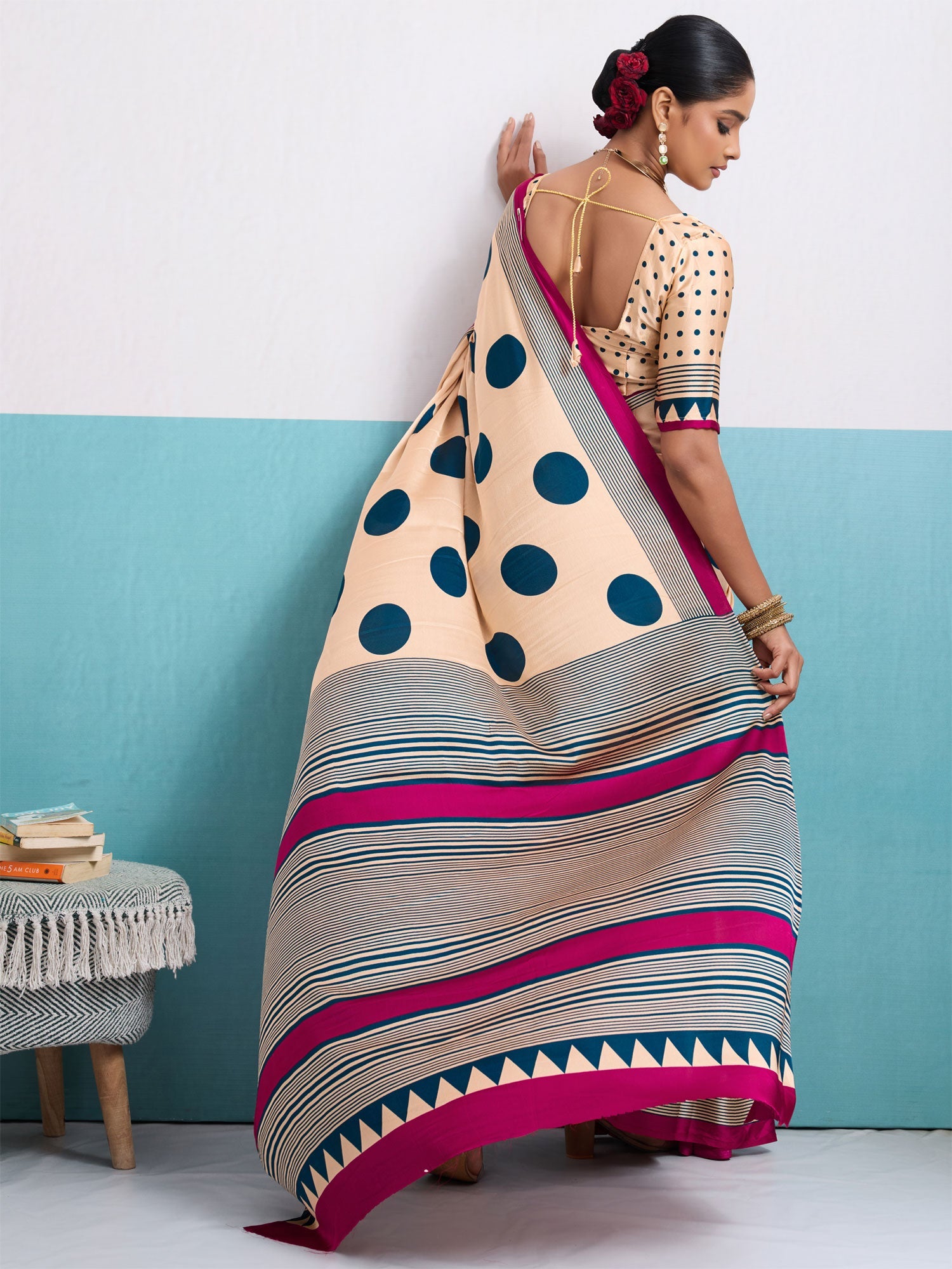 Peach Digital Printed Party Saree In Silk