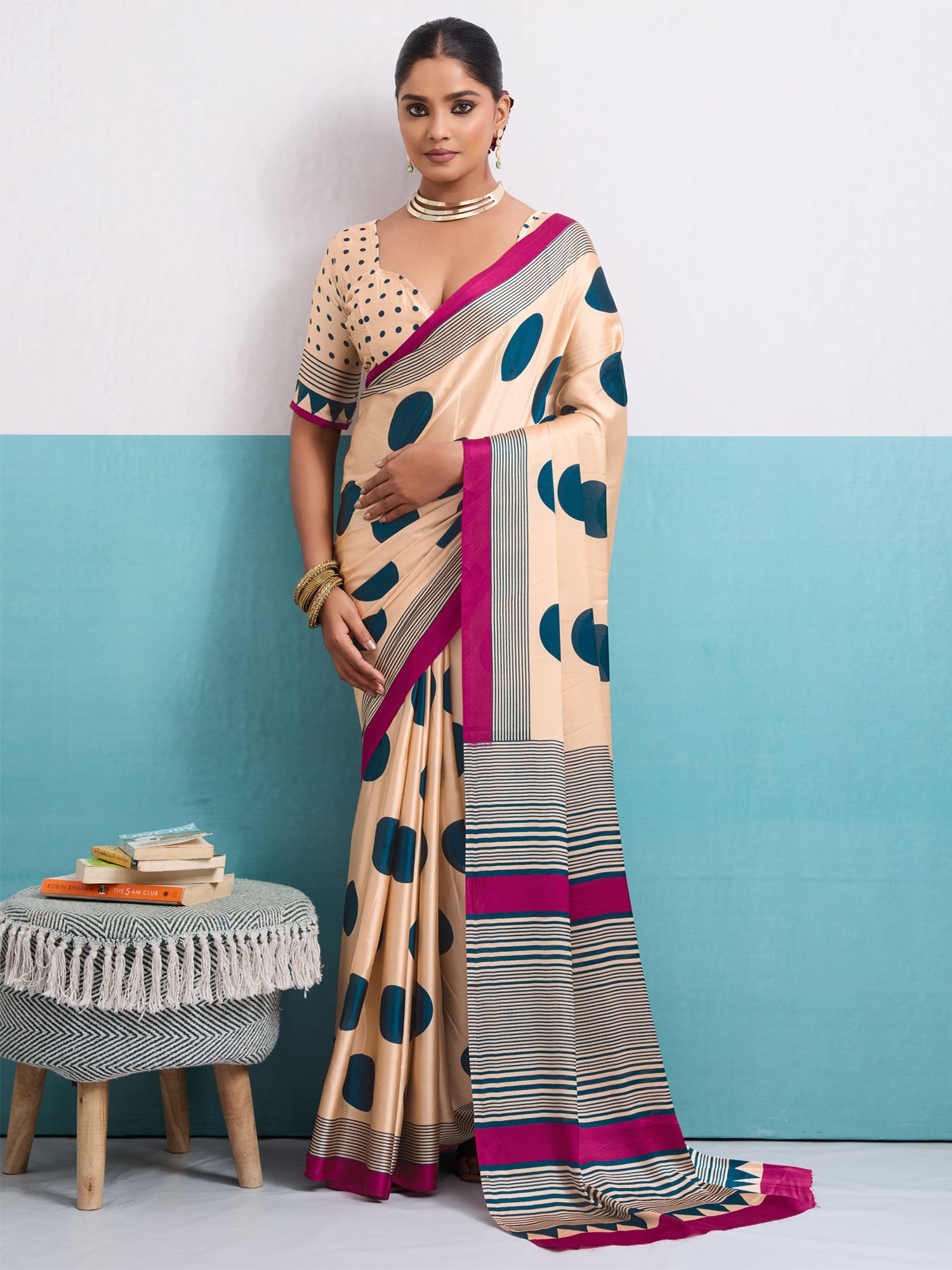 Peach Digital Printed Party Saree In Silk