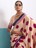 Light Peach Silk Saree In Digital Print