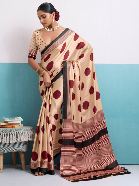 Pastel Peach Printed Art Silk Saree With Bouse