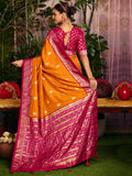 Bright Orange Party Wear Woven Work Saree