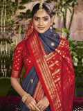 Stone Blue Woven Work Festive Saree In Silk