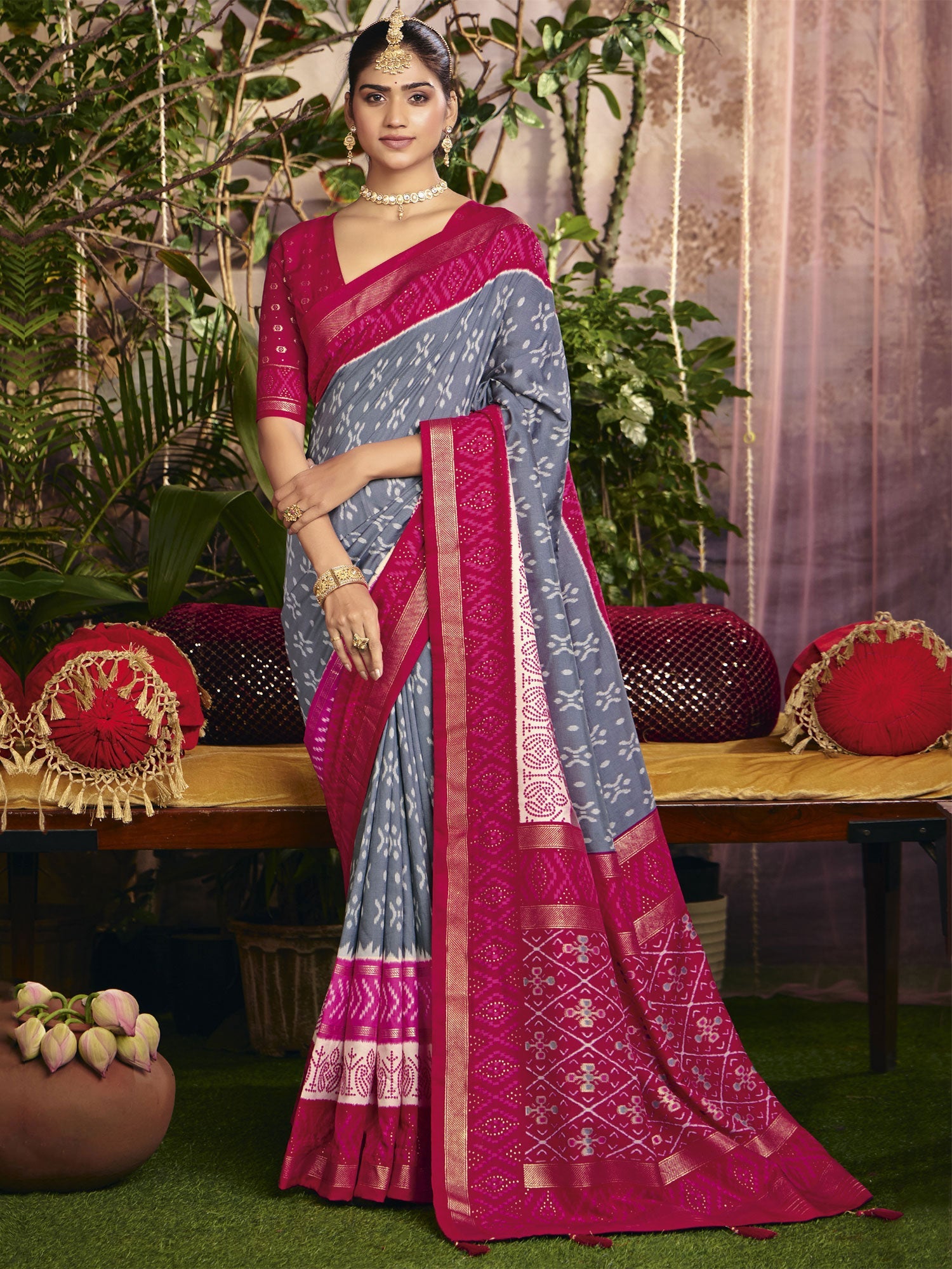 Blue Digital Printed Saree In Art Silk