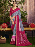 Blue Digital Printed Saree In Art Silk