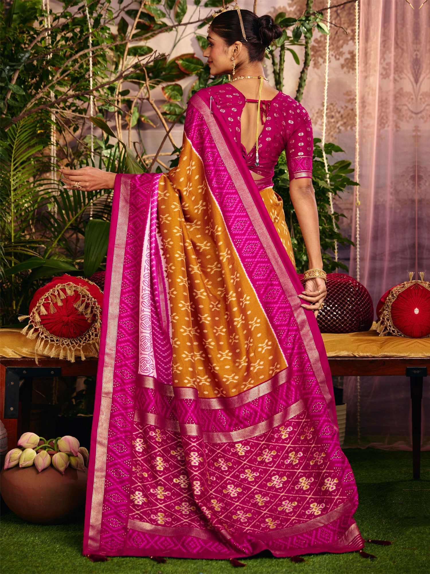 Brown Party Silk Saree In Digital Print