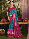 Turquoise Printed Festive Art Silk Saree
