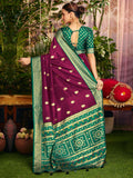 Dark Wine Art Silk Saree In Woven Work