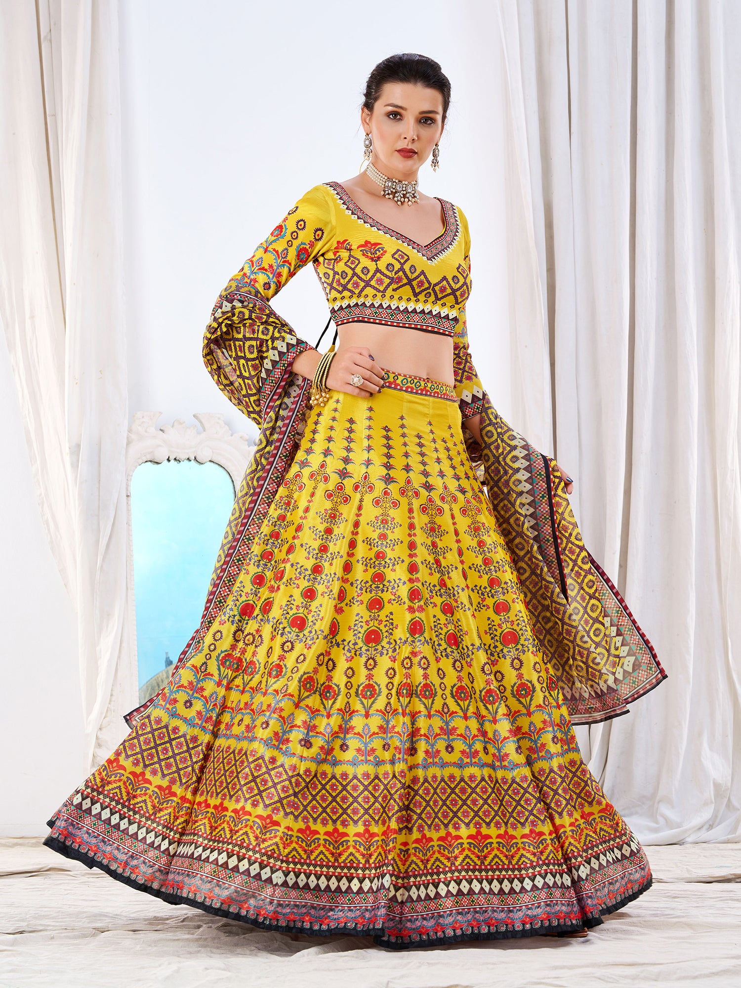 Yellow Digital Printed Lehenga Choli