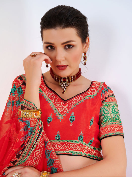 Red Digital Printed lehenga Choli