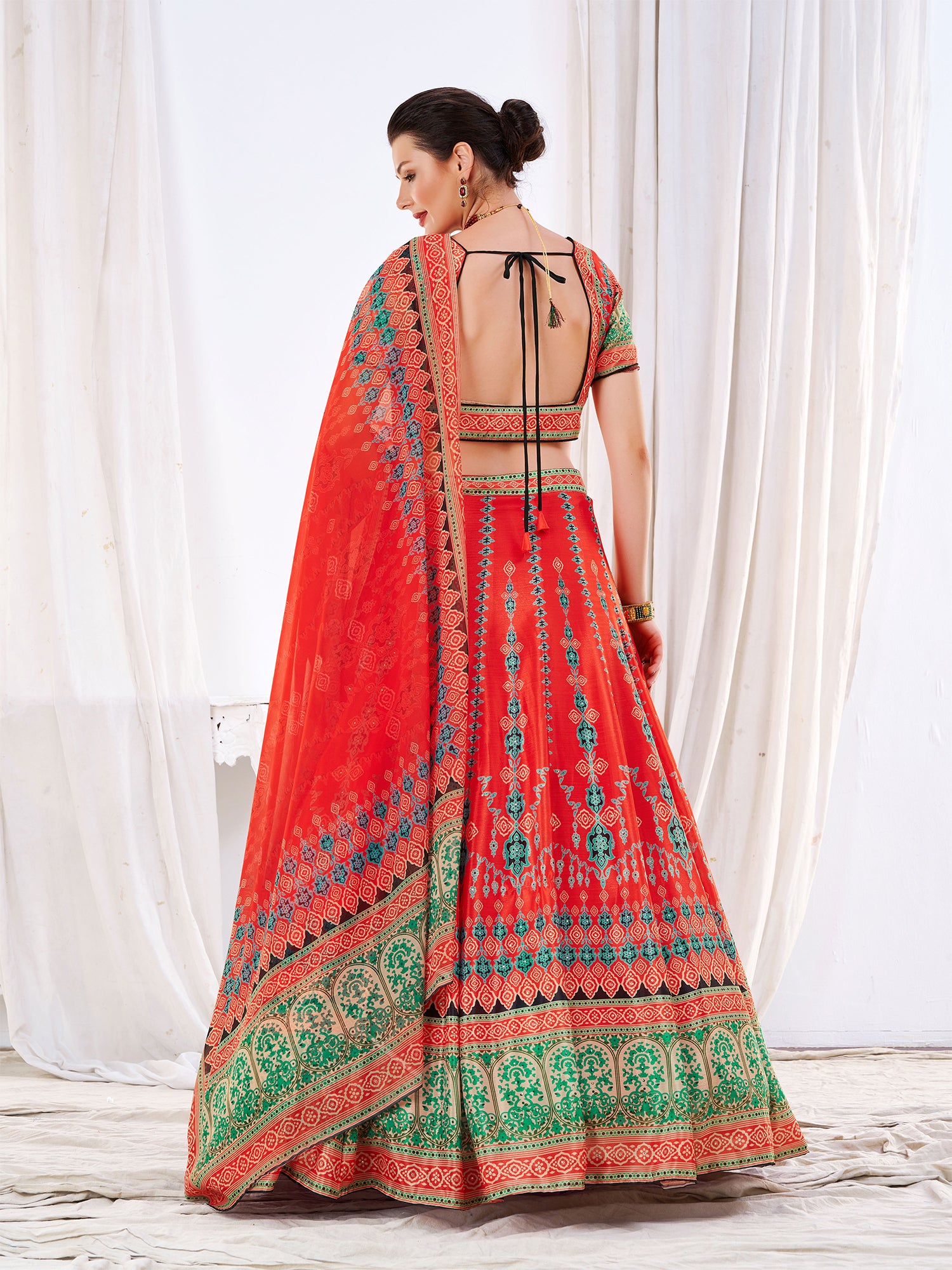 Red Digital Printed lehenga Choli