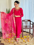 Red Viscose Embroidered Salwar Suit