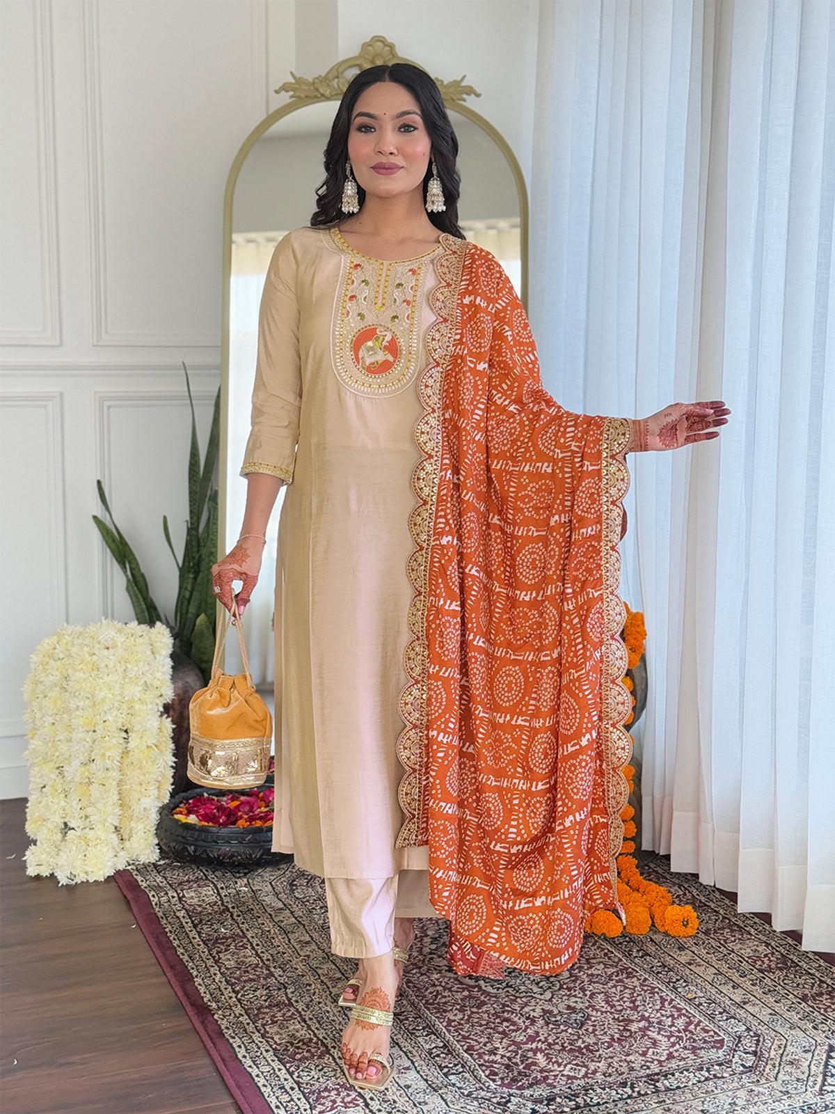 Light Brown Embroidered Festive Salwar Suit