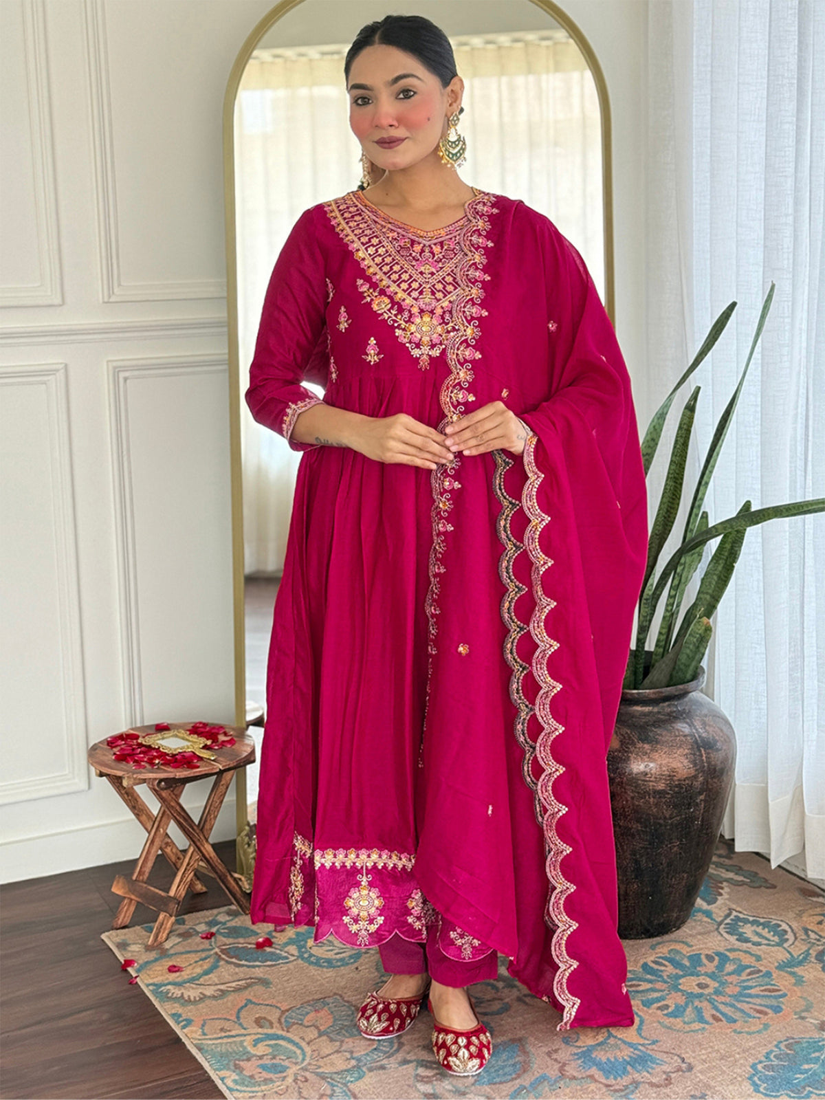Rani Pink Embroidered Party Wear Salwar Suit