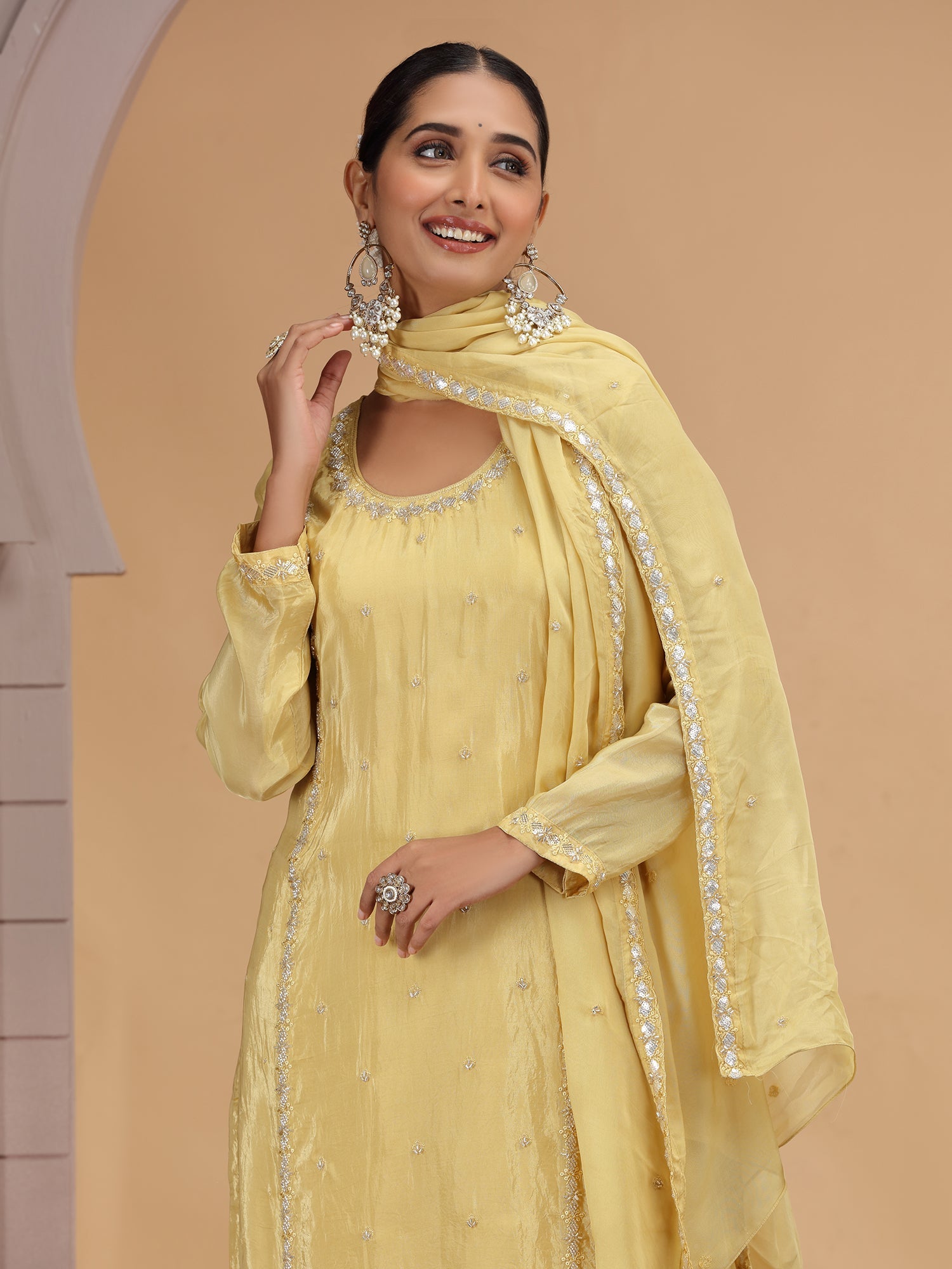 Yellow Embroidered Silk Readymade Salwar Suit