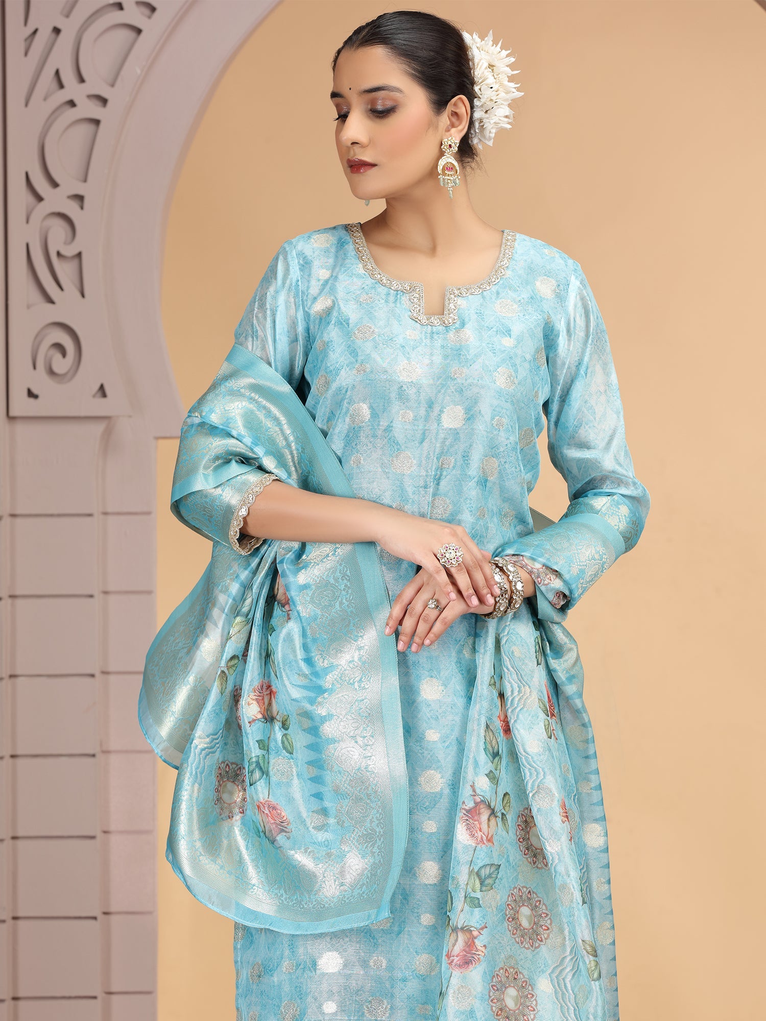 Turquoise Embroidered Readymade Salwar Kameez