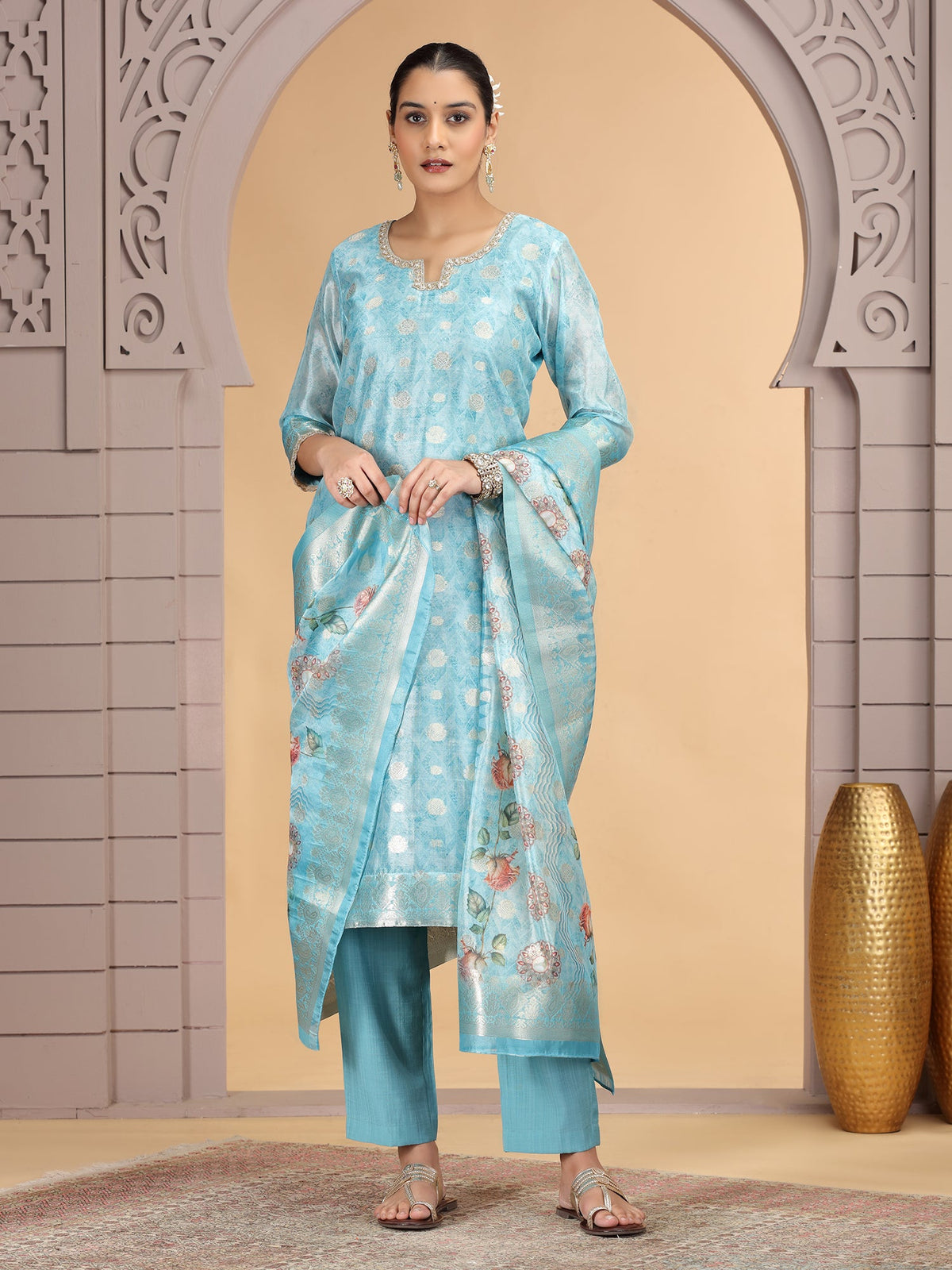 Turquoise Embroidered Readymade Salwar Kameez