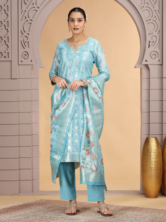 Turquoise Embroidered Readymade Salwar Kameez