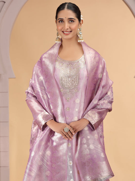 Onion Pink Woven Embroidered Readymade Salwar Suit