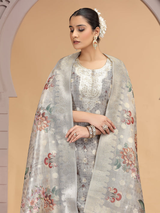 Beige Woven Embroidered Readymade Salwar Suit